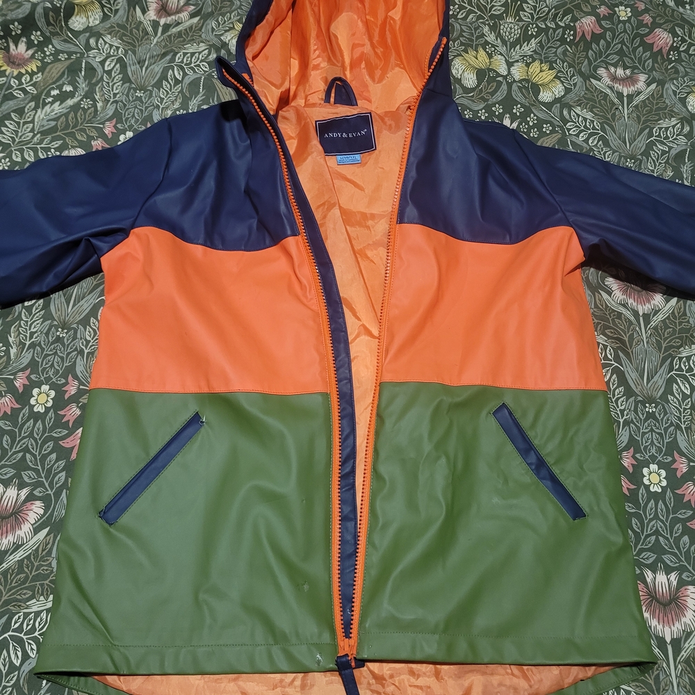 Boy's Andy & Evan Colorful Raincoat - Navy, Orange, and Green
